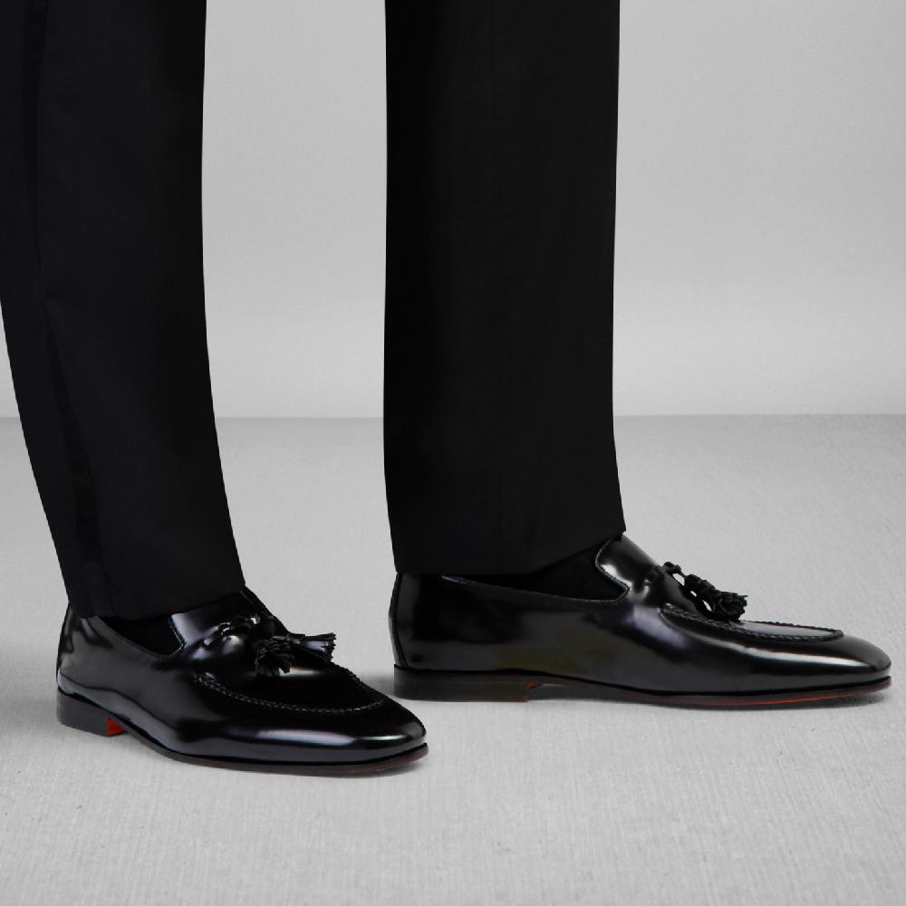 Santoni Mocassino con nappe da uomo in pelle nero Vendita