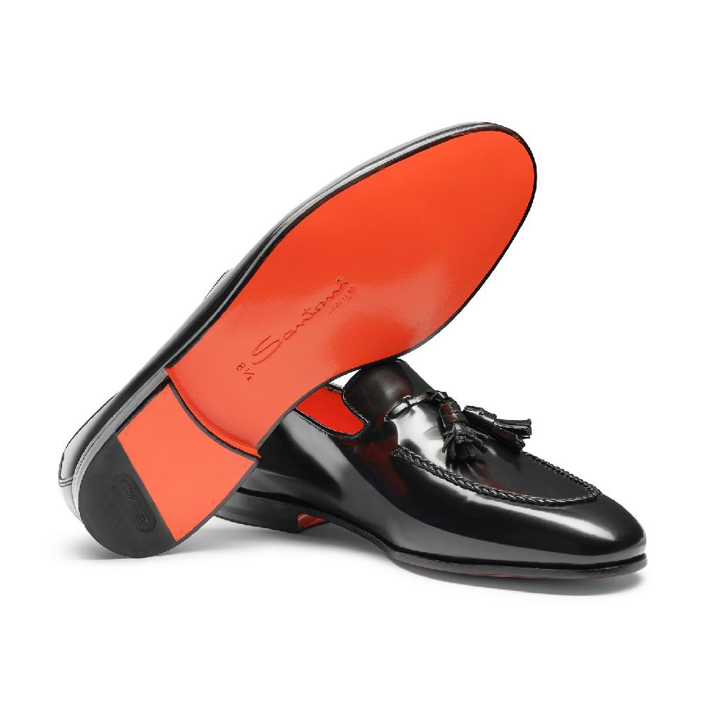Santoni Mocassino con nappe da uomo in pelle nero Vendita
