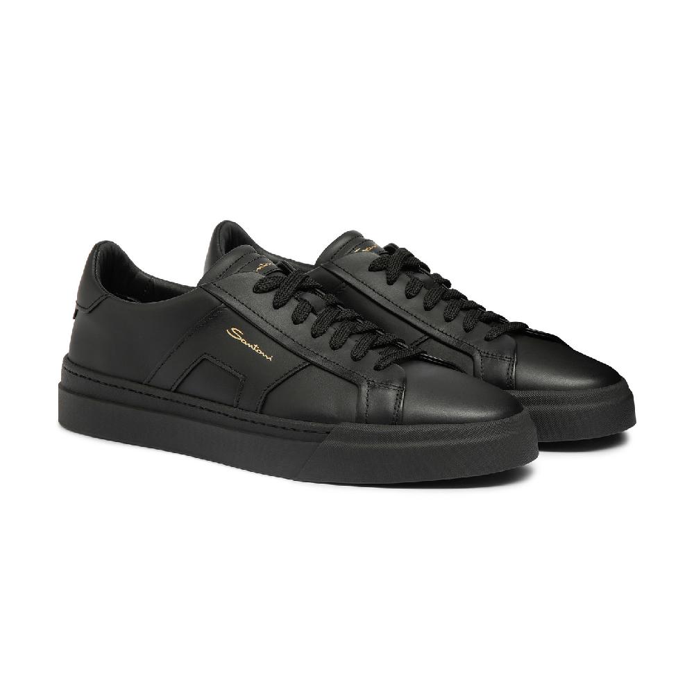 Santoni Double buckle sneaker da uomo in pelle nera Negozi Online
