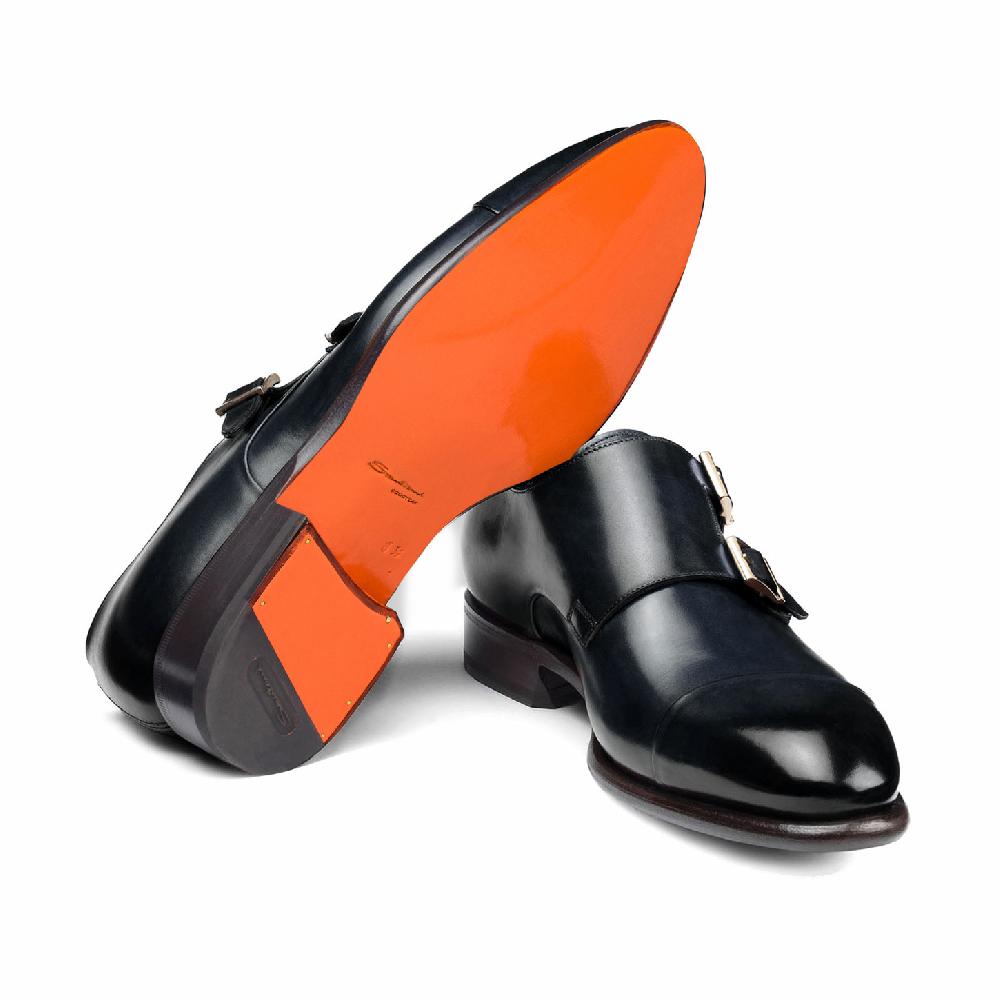 Santoni Doppia fibbia da uomo in pelle blu In Saldo