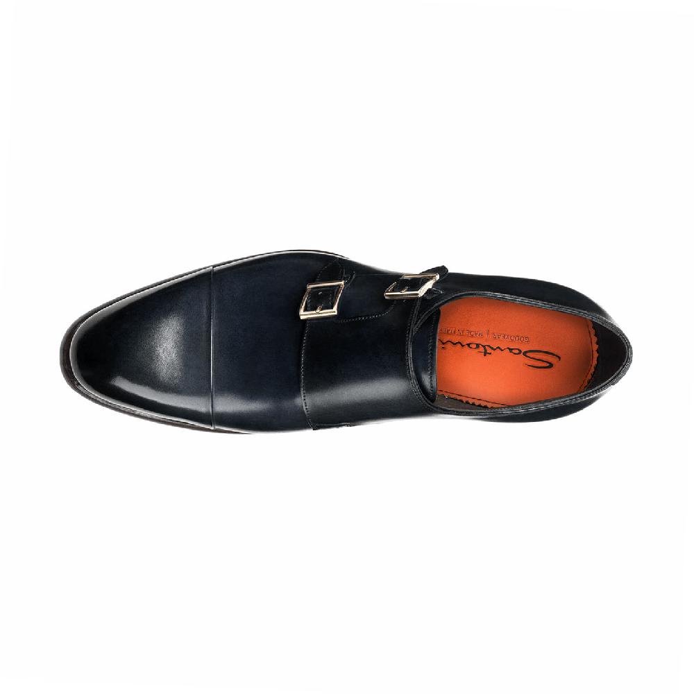 Santoni Doppia fibbia da uomo in pelle blu In Saldo