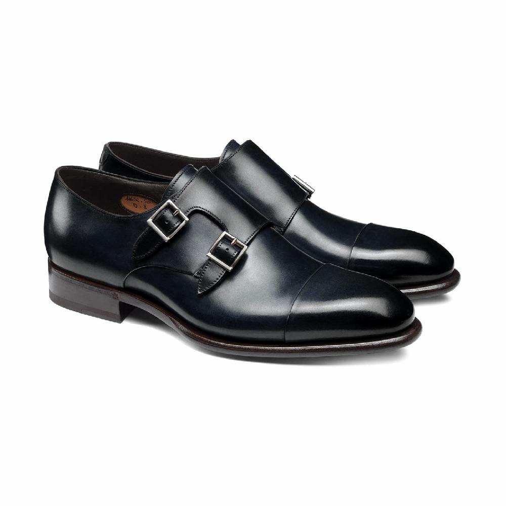 Santoni Doppia fibbia da uomo in pelle blu In Saldo