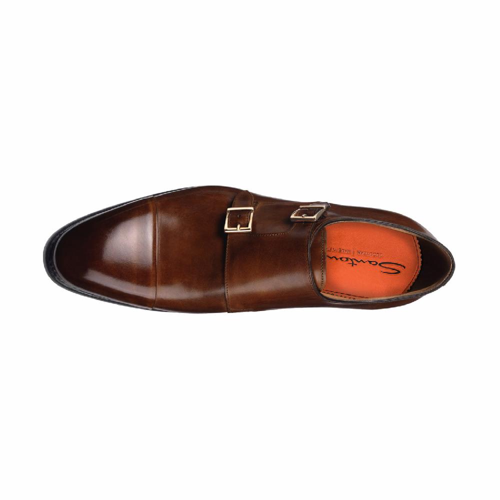 Santoni Doppia fibbia da uomo in pelle marrone medio 2025