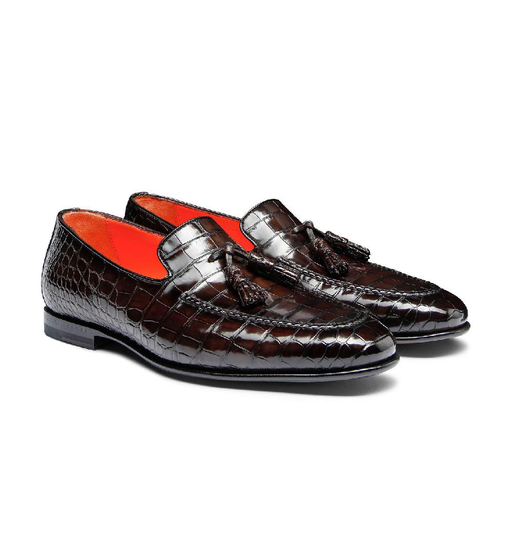Santoni Mocassino con nappe da uomo in alligatore testa di moro Shopping Online