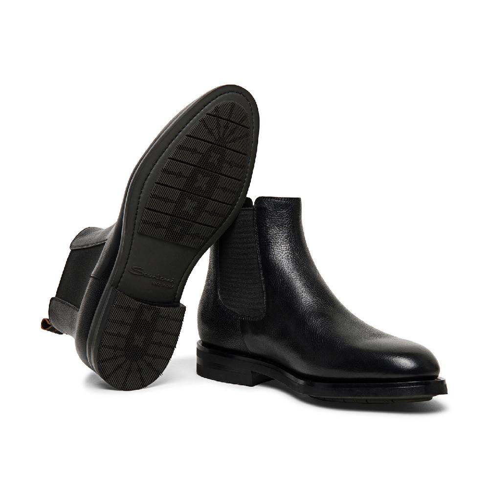 Santoni Stivaletto chelsea da uomo in pelle anticata nera Affare Del Giorno