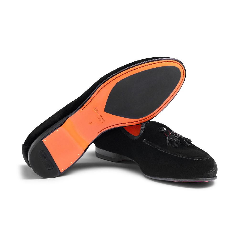 Santoni Mocassino Andrea con nappe da uomo in velluto nero Hotsell