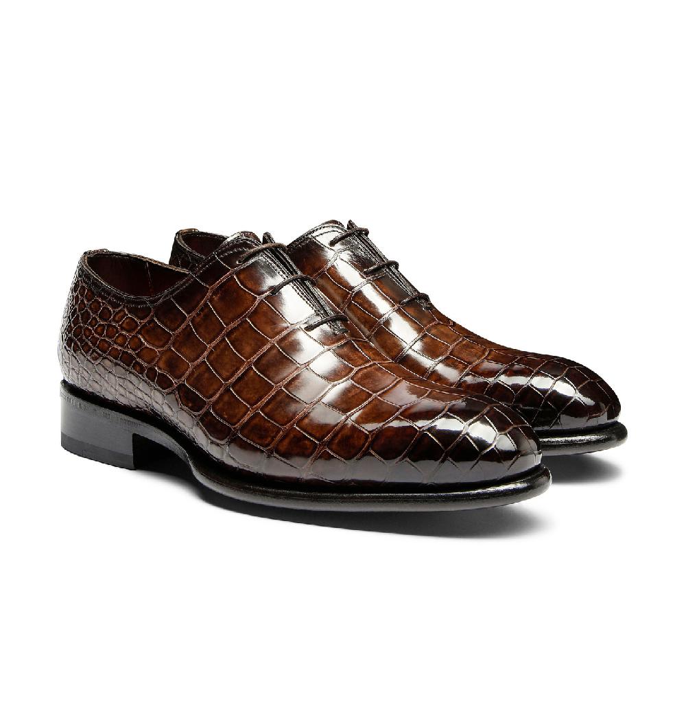 Santoni Stringata oxford da uomo in alligatore testa di moro Spedizione Gratuita