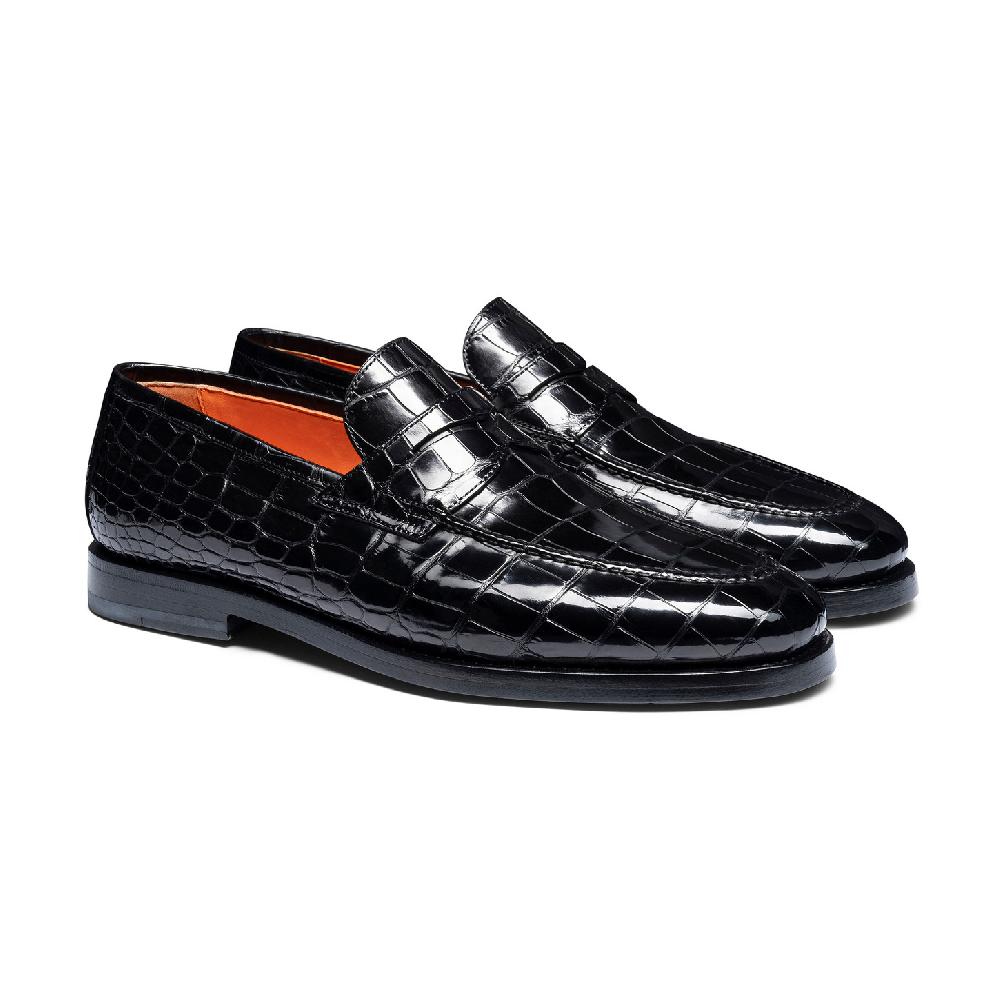 Santoni Mocassino penny da uomo in alligatore grigio Qualità Garantita