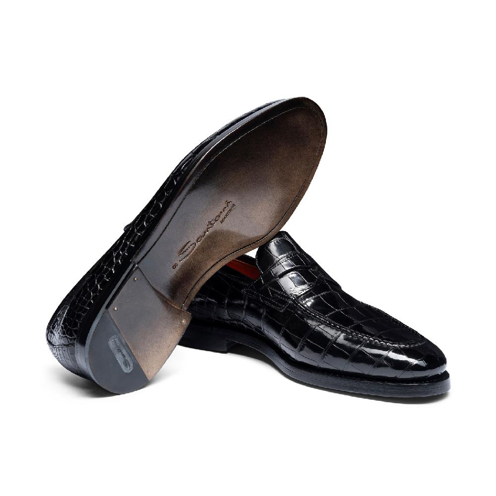 Santoni Mocassino penny da uomo in alligatore grigio Qualità Garantita