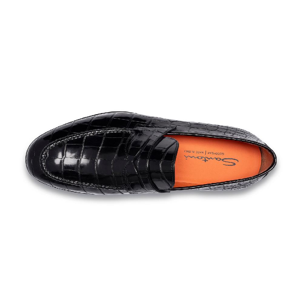 Santoni Mocassino penny da uomo in alligatore grigio Qualità Garantita