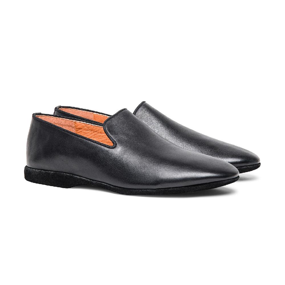 Santoni Pantofola da uomo in pelle nera Vendita Calda