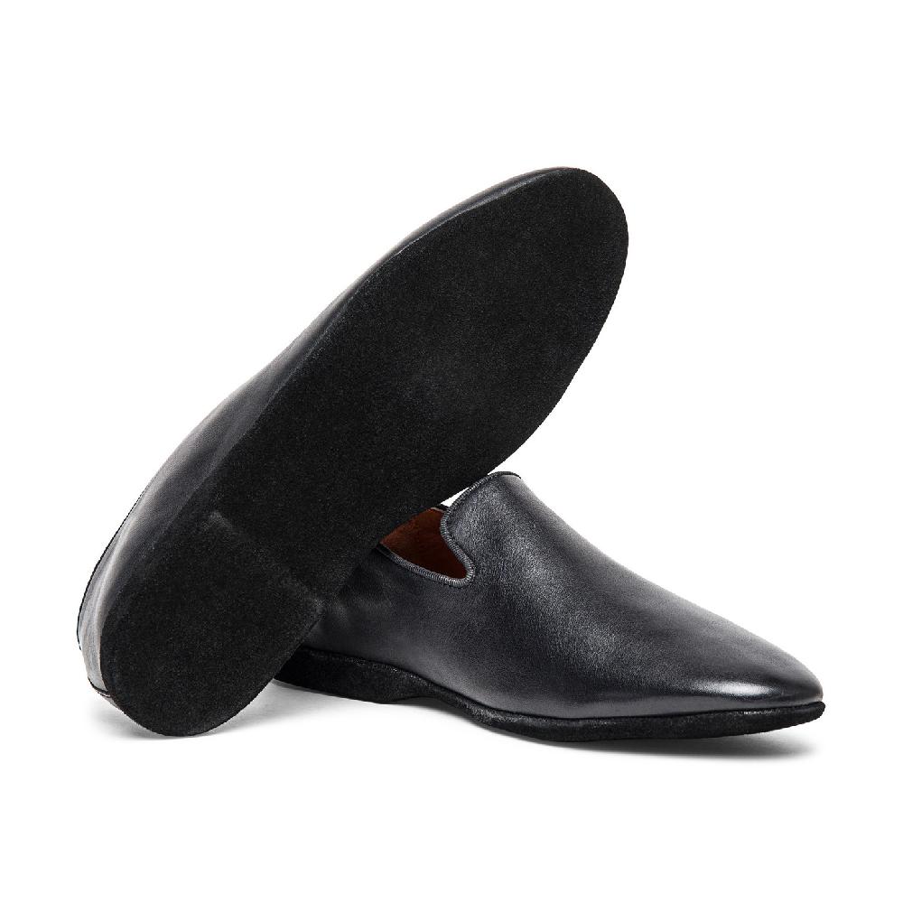 Santoni Pantofola da uomo in pelle nera Vendita Calda