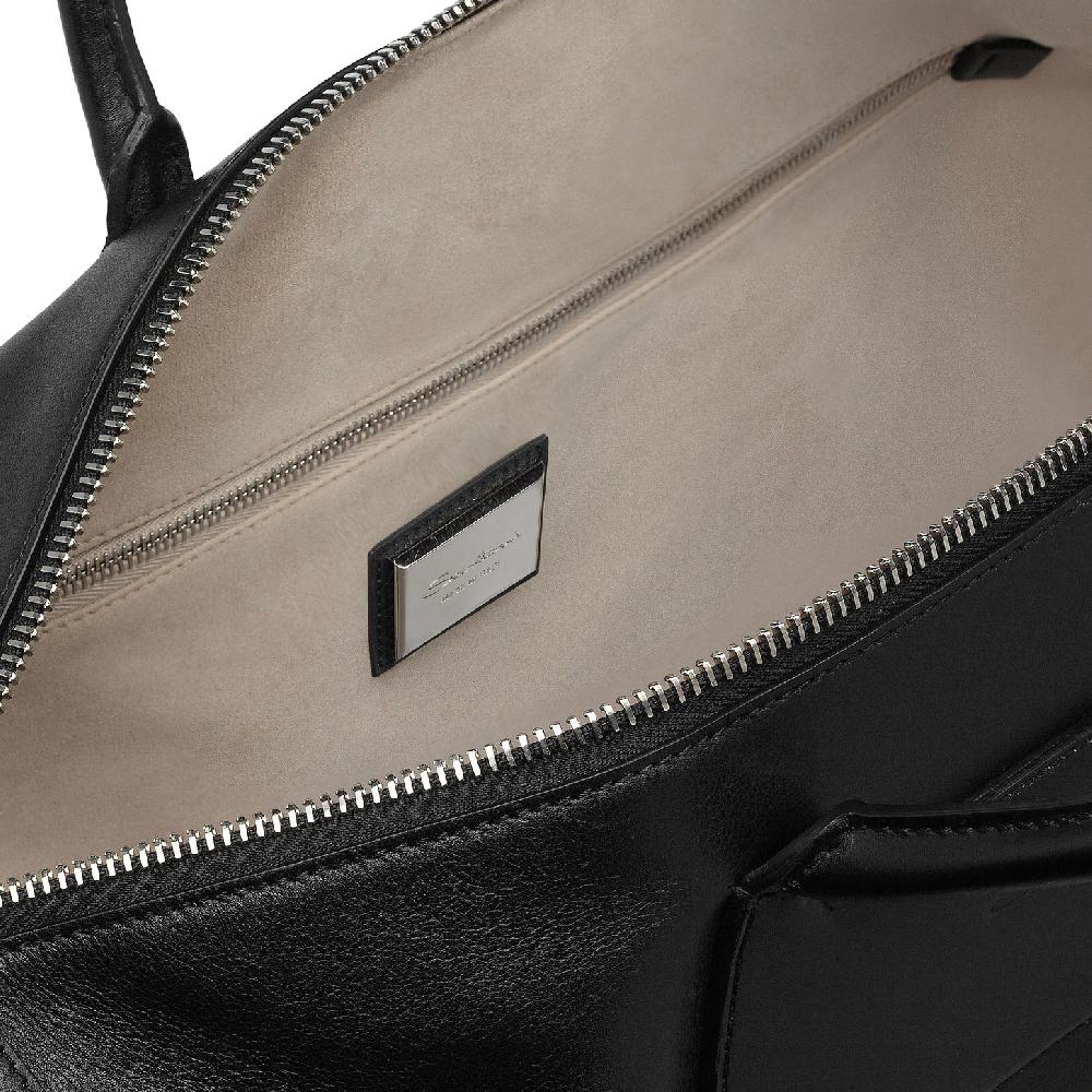 Santoni Borsa da viaggio in pelle nera Saldi Di Fabbrica