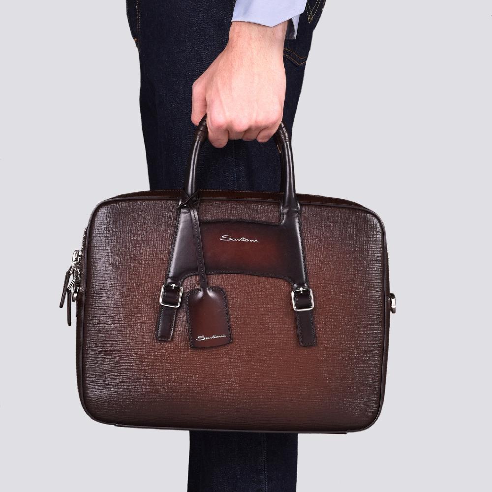 Santoni Briefcase in pelle stampata marrone Moda