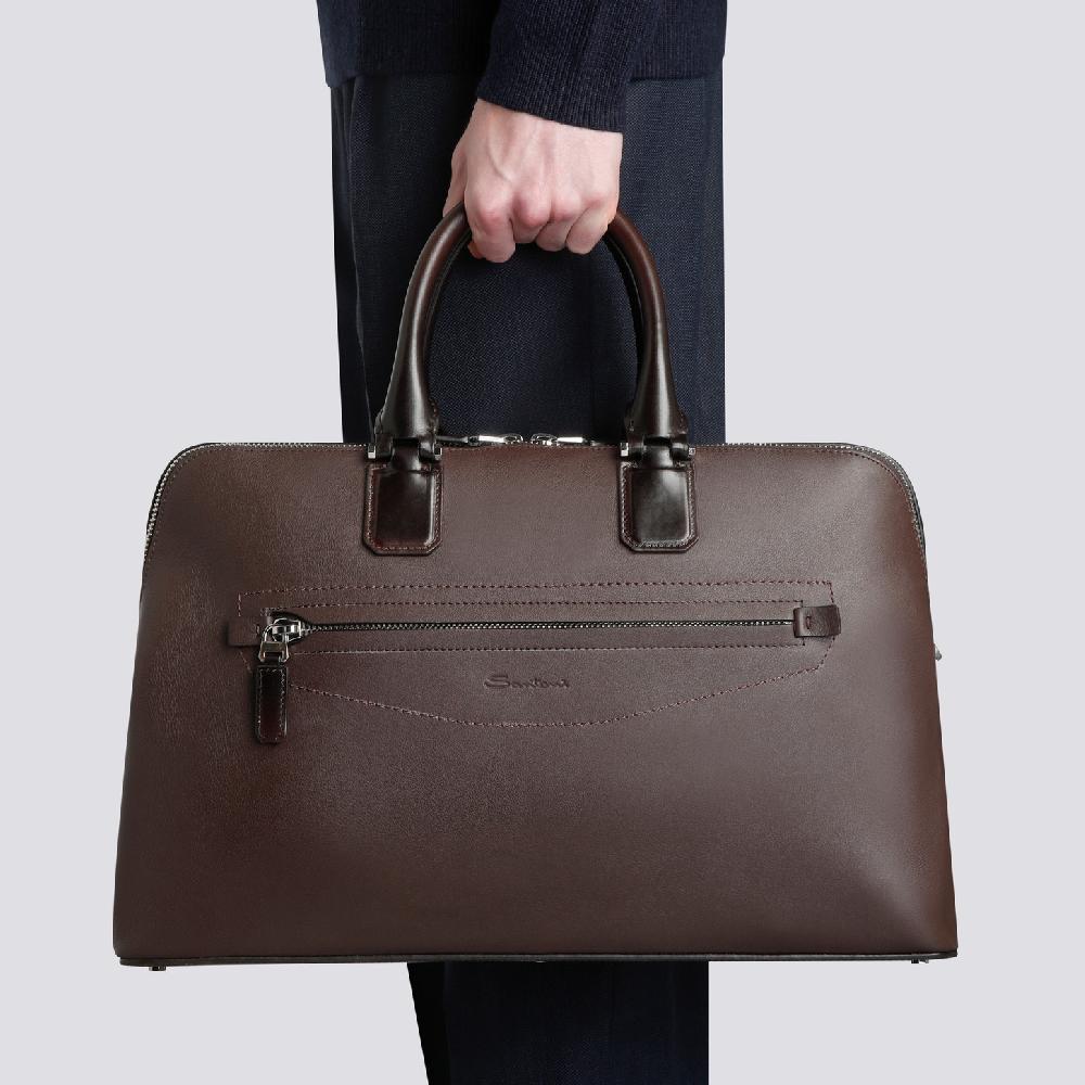 Santoni Borsa porta pc in pelle marrone Italy