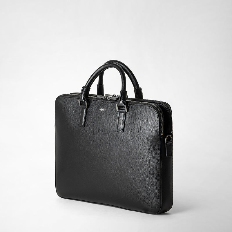 Serapian Borsa business slim doppia zip pelle evoluzione nero In Saldo