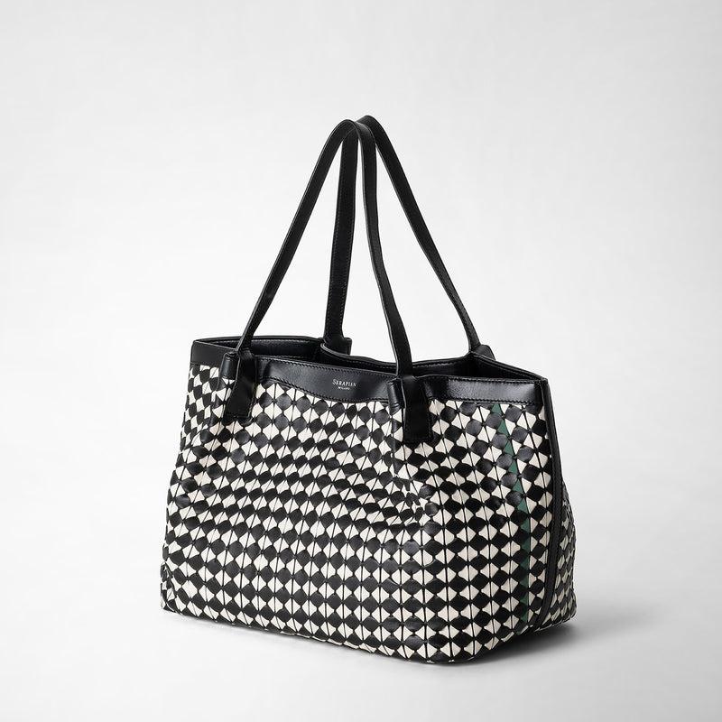 Serapian Tote bag secret piccola in mosaico nero-panna Spedizione Gratuita