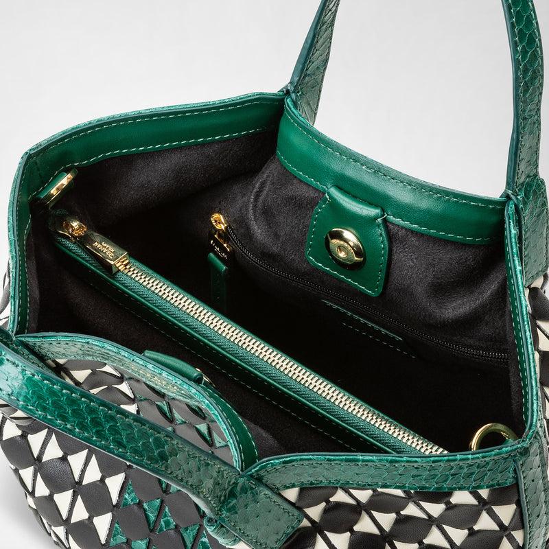 Serapian Mini secret bag mosaico elaphe black-white-emerald Moda