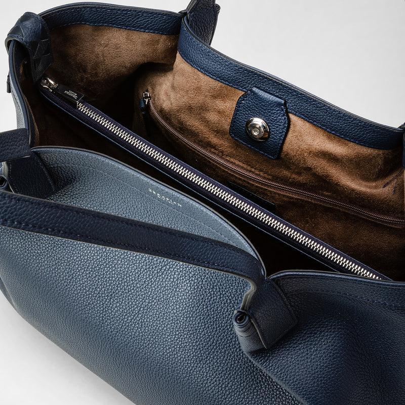 Serapian Tote bag secret piccola in pelle rugiada blu navy Pezzi Unici