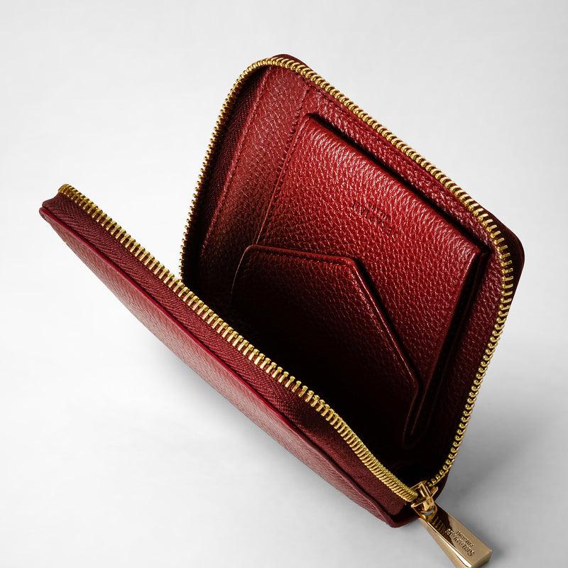 Serapian Portafoglio mini con zip in pelle rugiada burgundy Shopping Online