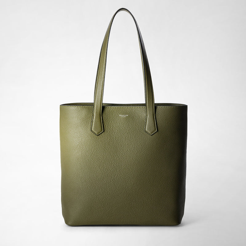 Serapian Day tote bag in cachemire leather olive green Vendita Calda