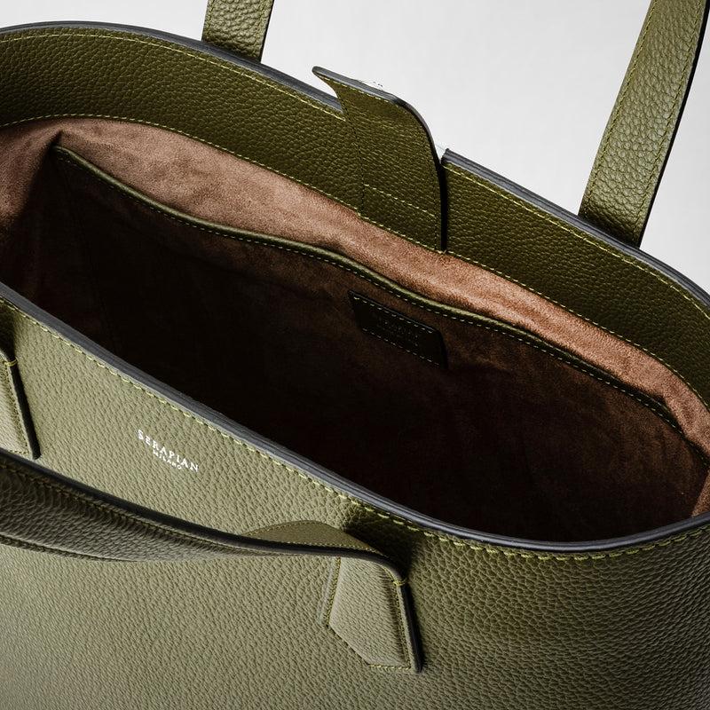 Serapian Day tote bag in cachemire leather olive green Vendita Calda