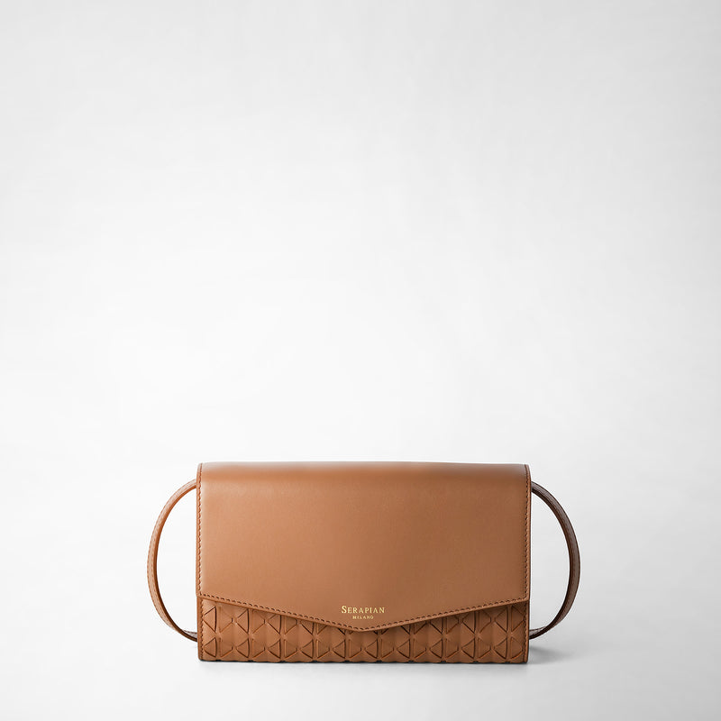Serapian Clutch with shoulder strap in mosaico tan 2025