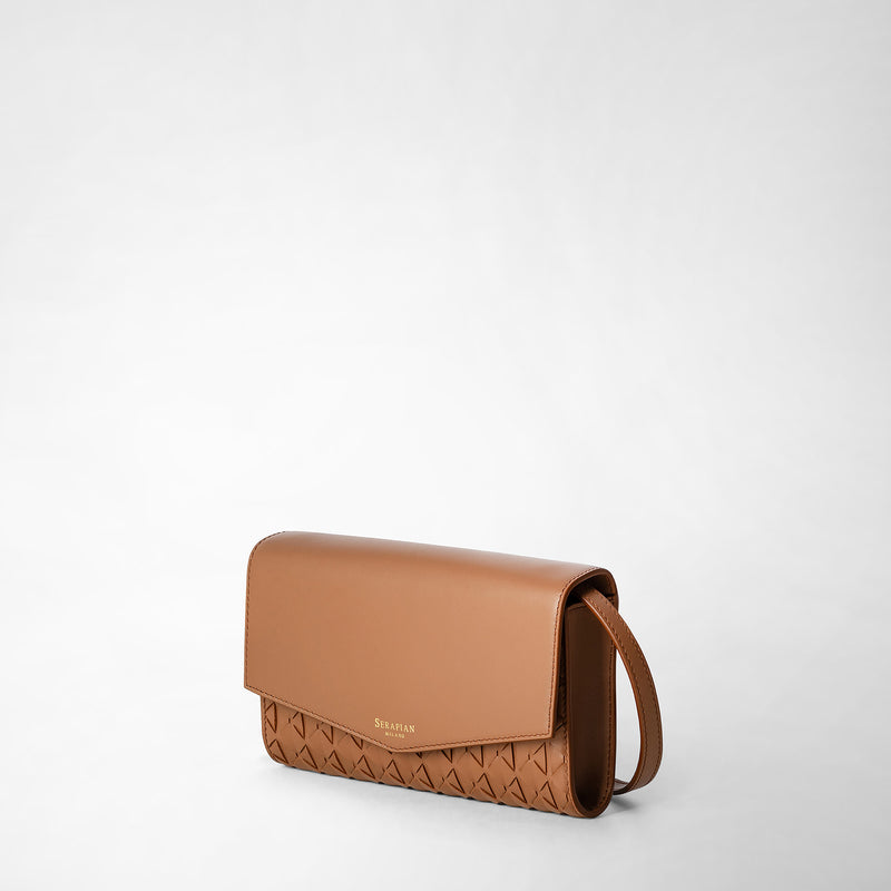 Serapian Clutch with shoulder strap in mosaico tan 2025