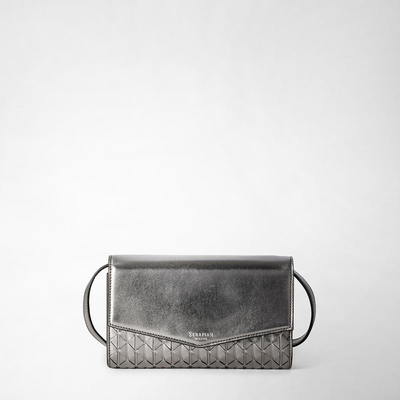 Serapian Clutch with shoulder strap in mosaico ruthenium Italy