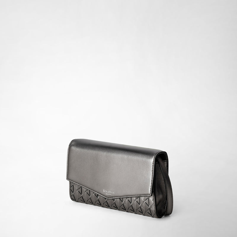Serapian Clutch with shoulder strap in mosaico ruthenium Italy