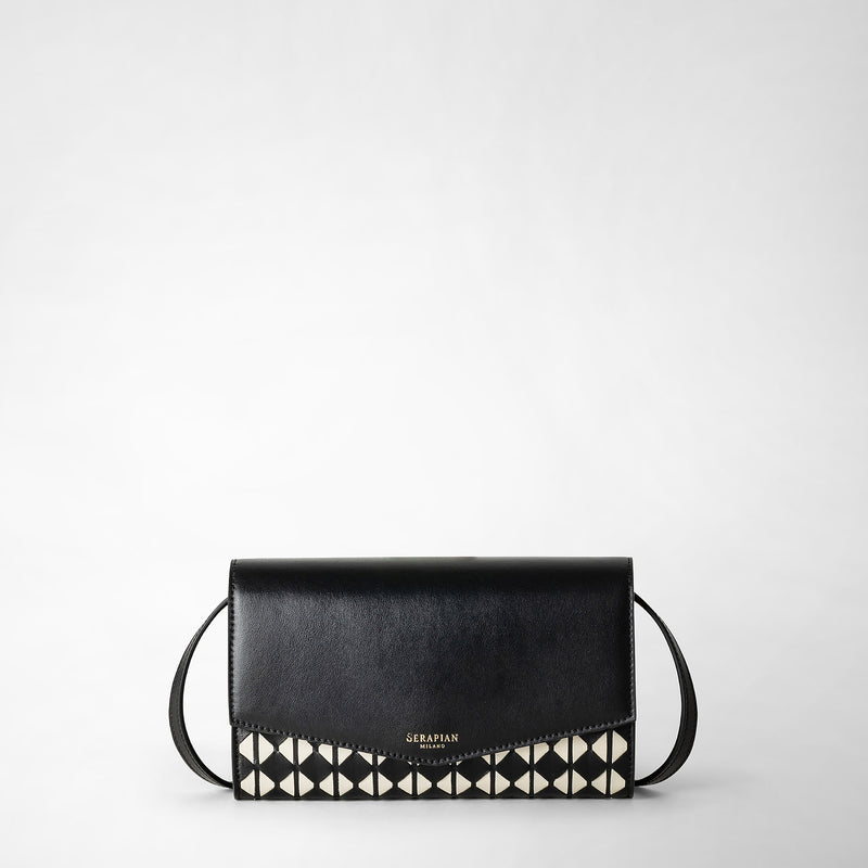 Serapian Clutch con tracolla in mosaico nero-panna Qualità