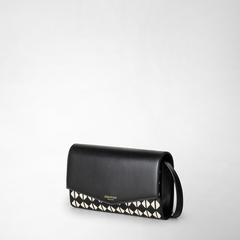 Serapian Clutch con tracolla in mosaico nero-panna Qualità