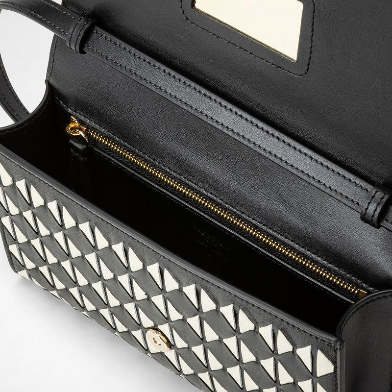 Serapian Clutch con tracolla in mosaico nero-panna Qualità