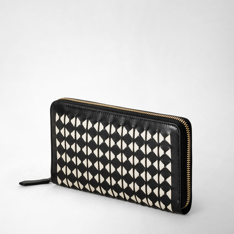Serapian Portafoglio con zip in mosaico nero-panna Hotsell