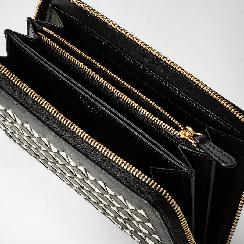 Serapian Portafoglio con zip in mosaico nero-panna Hotsell