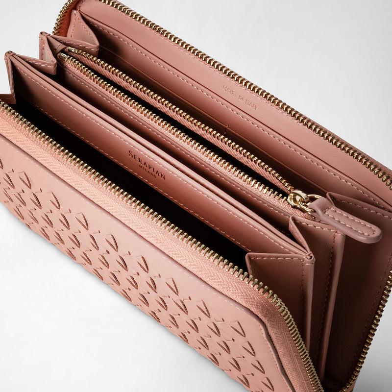 Serapian Portafoglio con zip in mosaico blush Vendita Calda