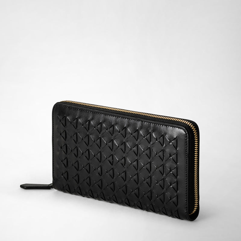 Serapian Portafoglio con zip in mosaico nero Vendita Economica