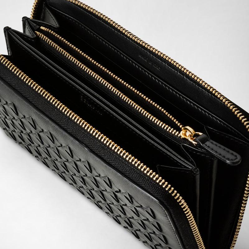 Serapian Portafoglio con zip in mosaico nero Vendita Economica