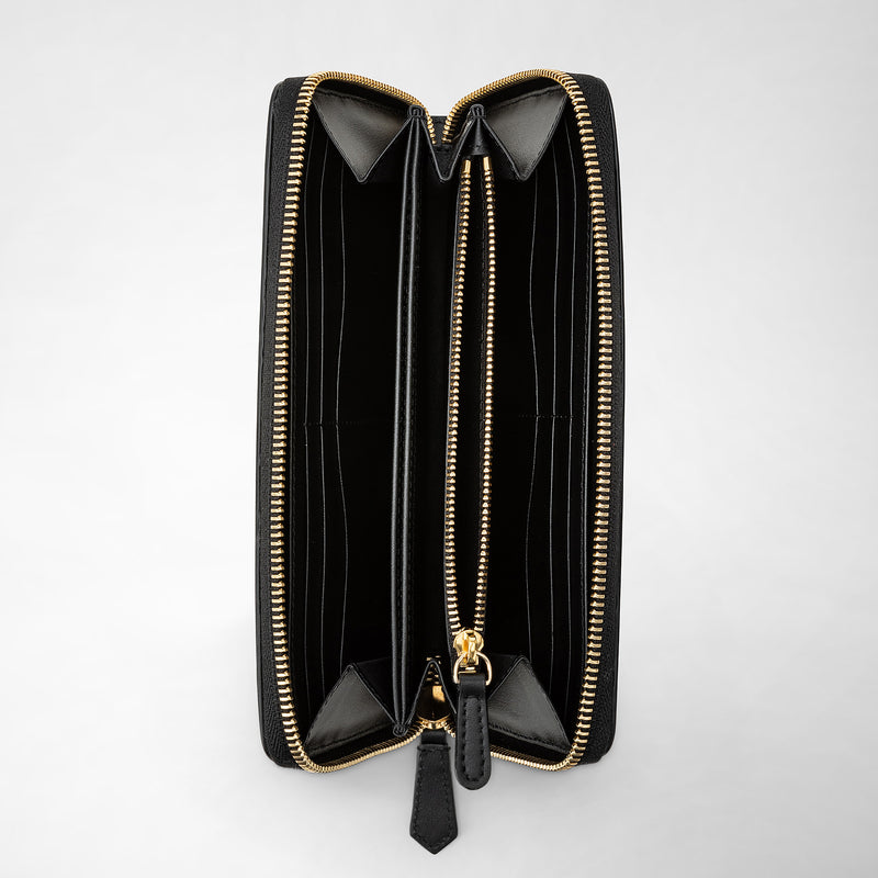 Serapian Portafoglio con zip in mosaico nero Vendita Economica