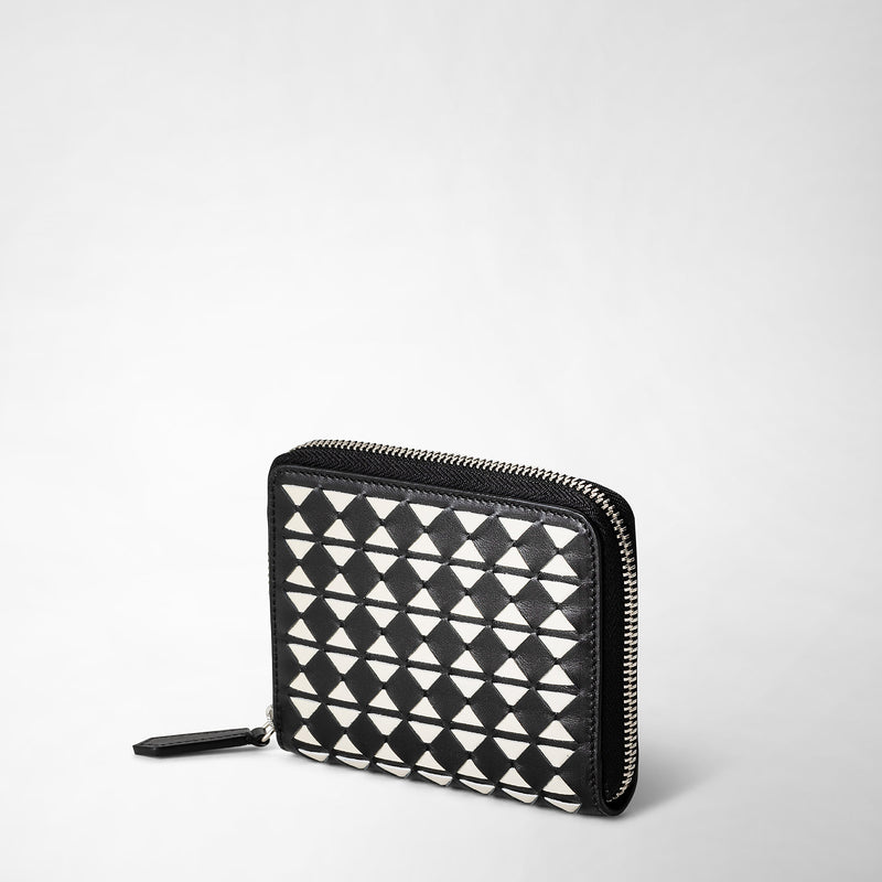 Serapian Portafoglio mini con zip in mosaico nero-panna Promozione
