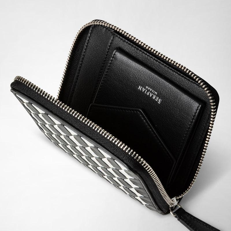Serapian Portafoglio mini con zip in mosaico nero-panna Promozione