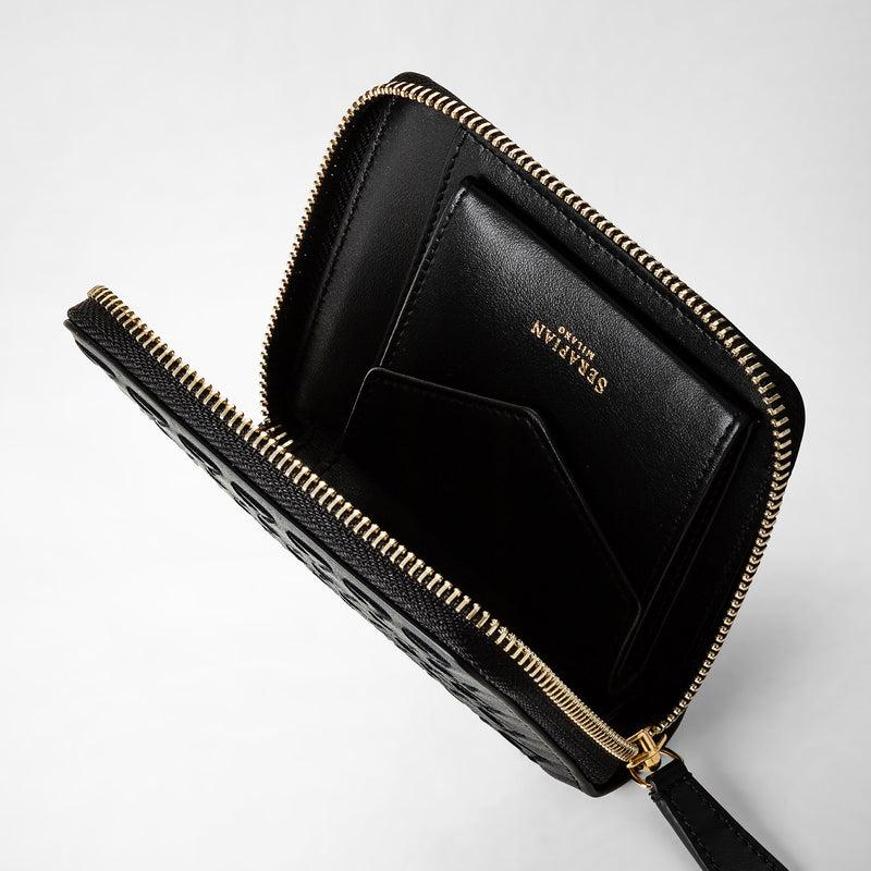 Serapian Portafoglio mini con zip in mosaico nero Spedizione Gratuita