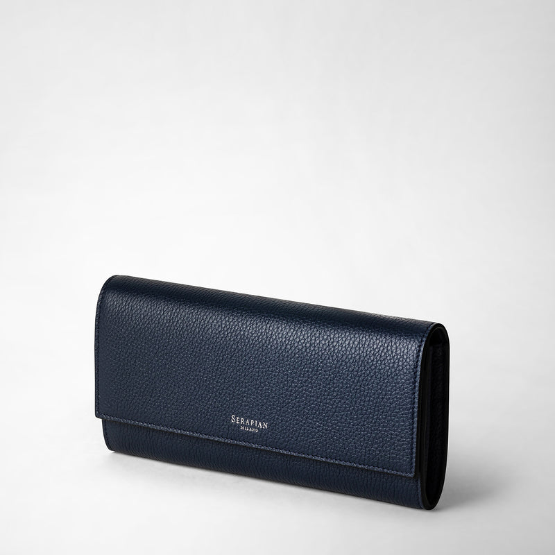 Serapian Portafoglio continental in pelle rugiada blu navy Vendite stagionali