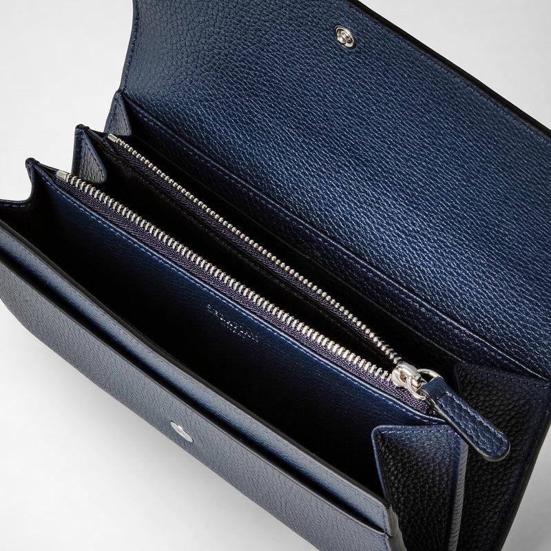 Serapian Portafoglio continental in pelle rugiada blu navy Vendite stagionali