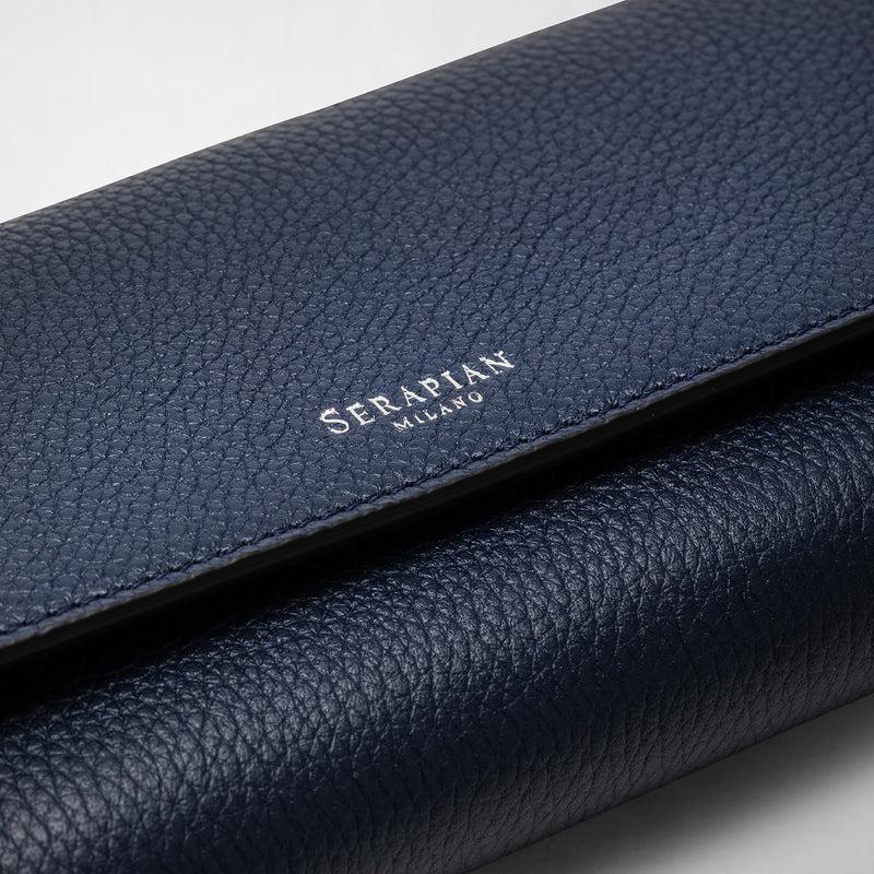 Serapian Portafoglio continental in pelle rugiada blu navy Vendite stagionali
