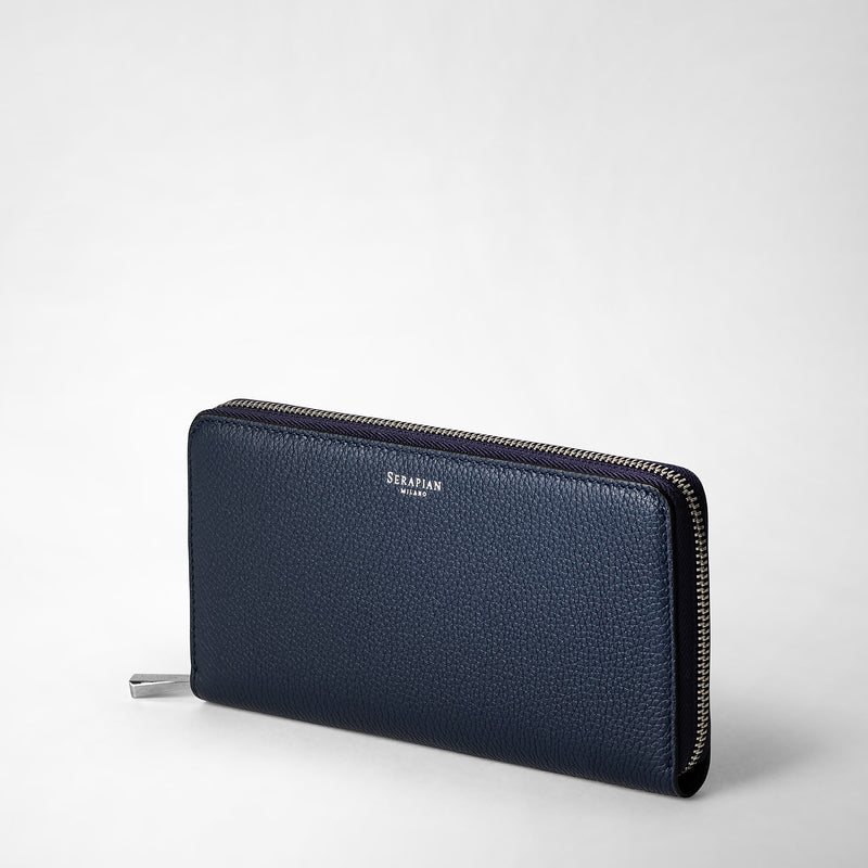 Serapian Portafoglio con zip in pelle rugiada blu navy Black Friday