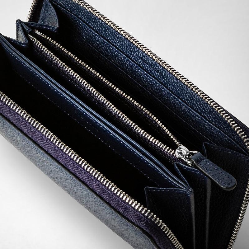 Serapian Portafoglio con zip in pelle rugiada blu navy Black Friday