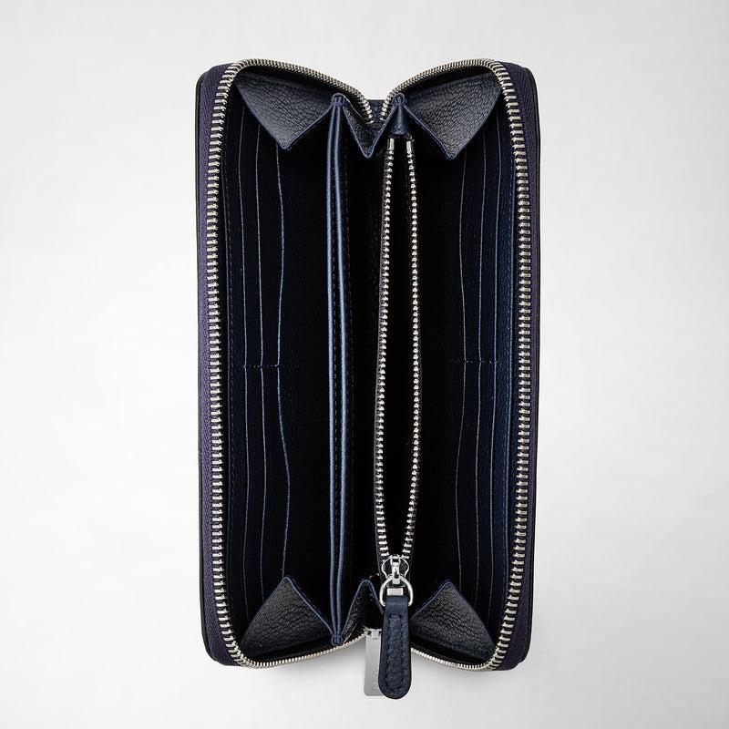 Serapian Portafoglio con zip in pelle rugiada blu navy Black Friday
