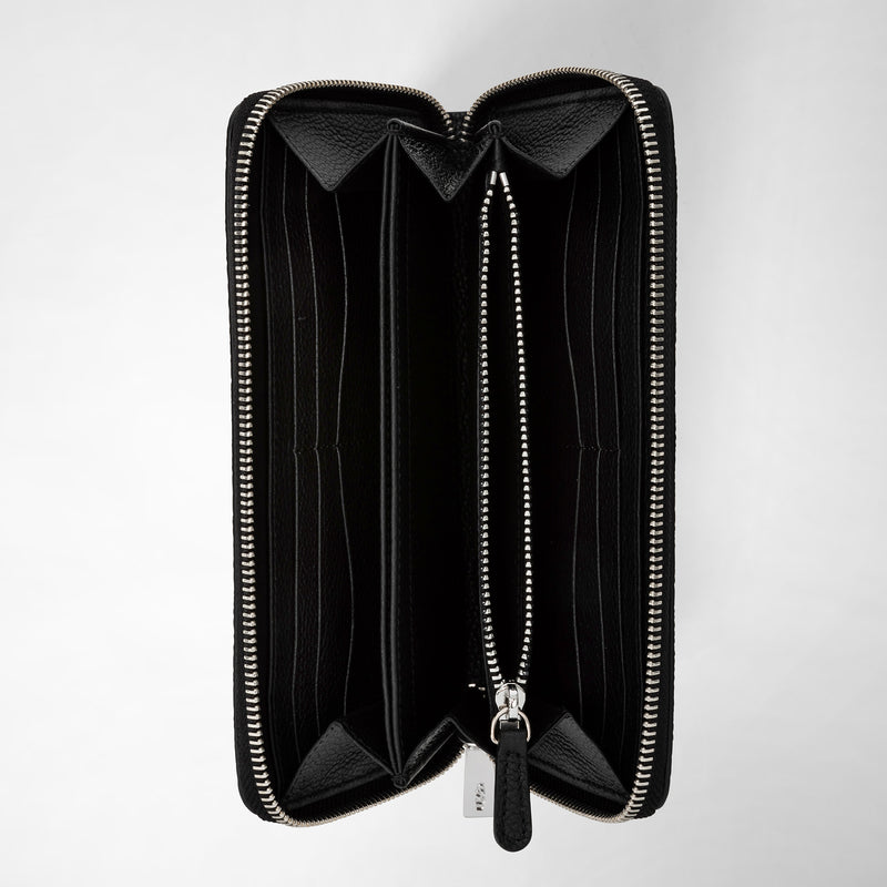 Serapian Portafoglio con zip in pelle rugiada nero Offerte giornaliere