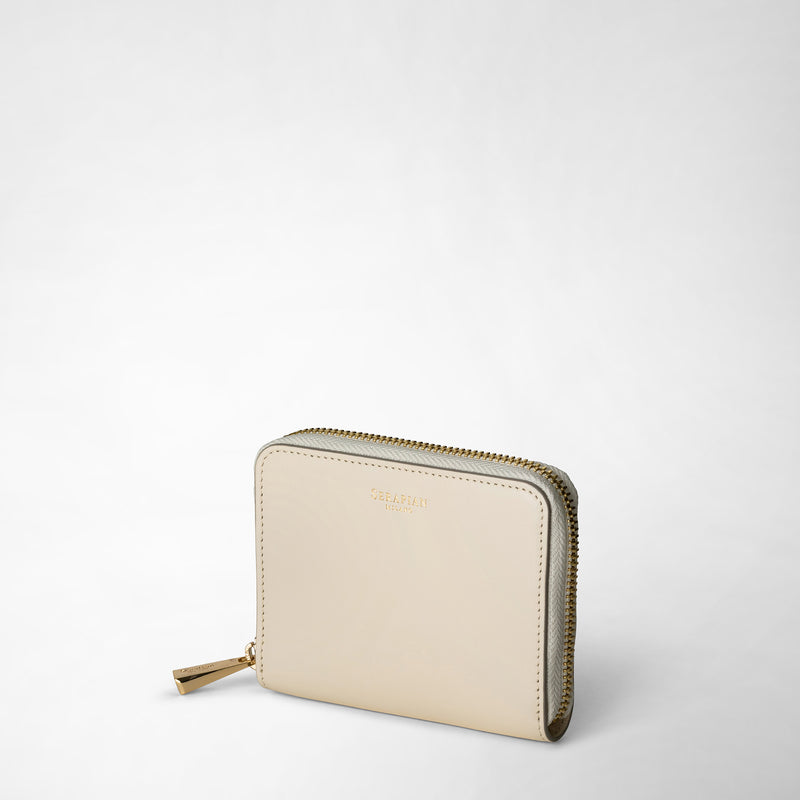 Serapian Small zip-around wallet in seta leather cream Offerta settimanale